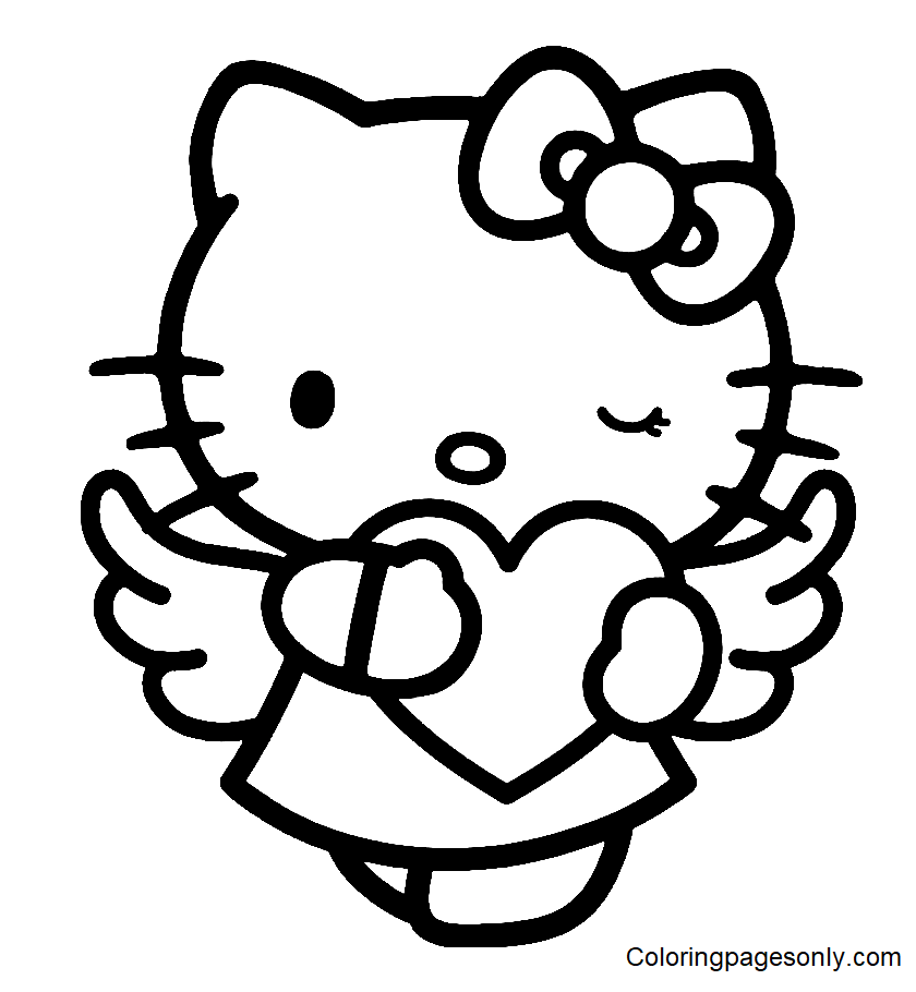 Hello Kitty Angel with Heart Coloring Pages - Hello Kitty Coloring Pages - Coloring  Pages For Kids And Adults