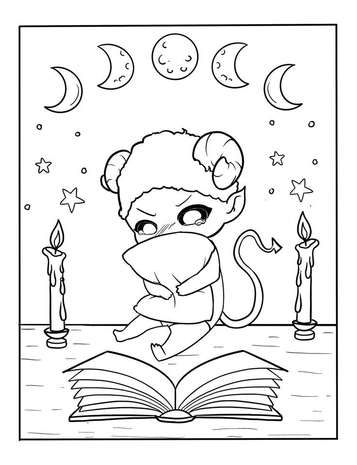 Cute Pastel Goth Devil - Free Coloring Page