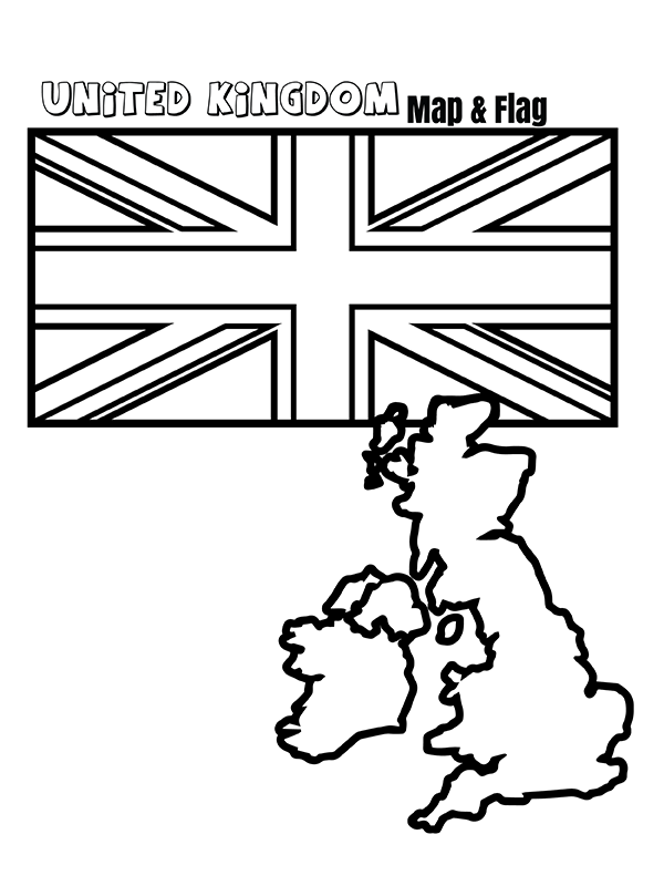 United Kingdom Flag and Map Coloring Page - Free Printable Coloring Pages  for Kids