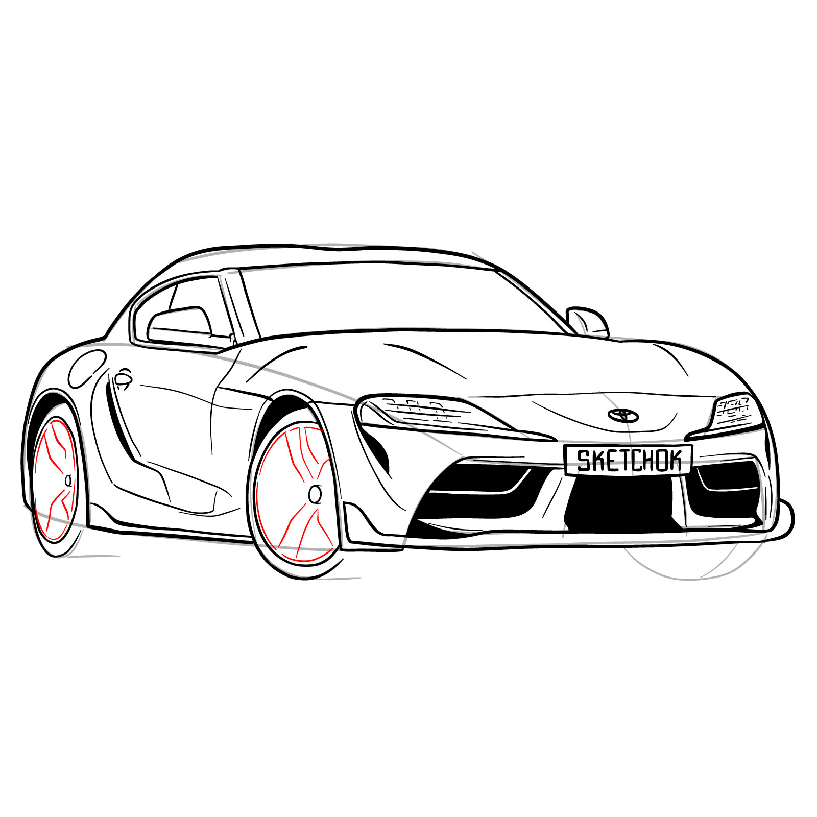 How to draw a 2020 Toyota GR Supra A90 MK 5 - Sketchok easy drawing guides
