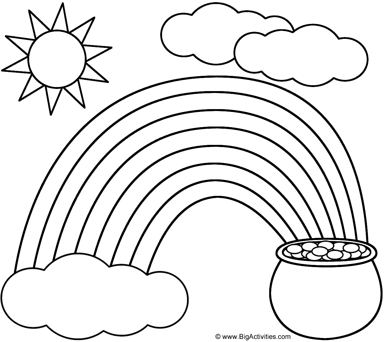 Rainbow, Pot of Gold, Sun, and Clouds - Coloring Page (St ...