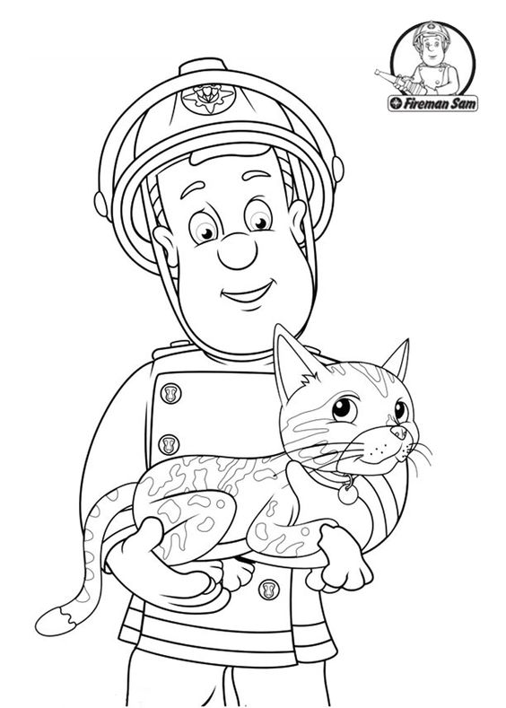 fireman sam helping the cat. | Coloring pages, Cat coloring page ...