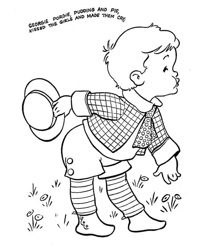 Georgie Porgie rhyme and coloring pages | Nursery Rhyme