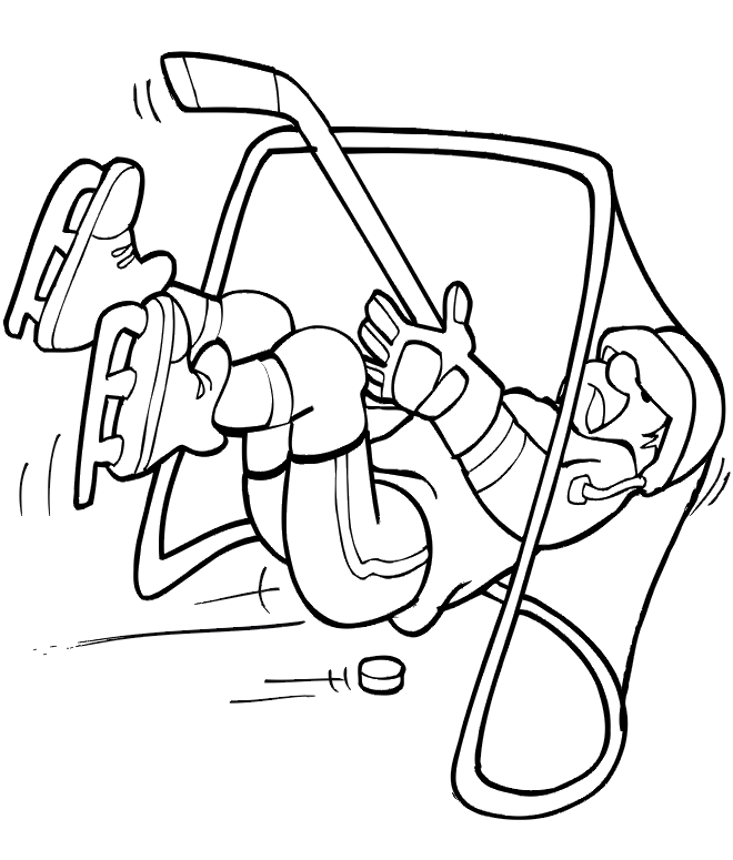 Hockey Coloring Page | Goalie Falling into Net