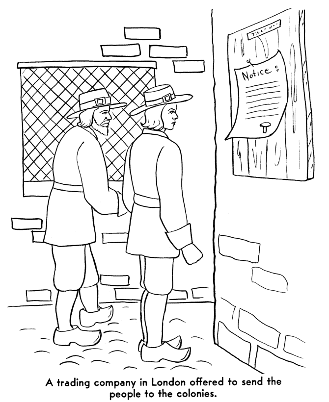 The Pilgrims Coloring pages: Pilgrims are offered a Colony Charter 