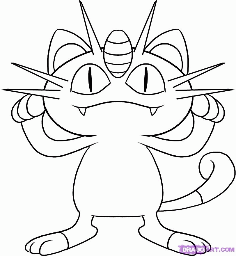 How to Draw Meowth, Step by Step, Pokemon Characters, Anime, Draw 