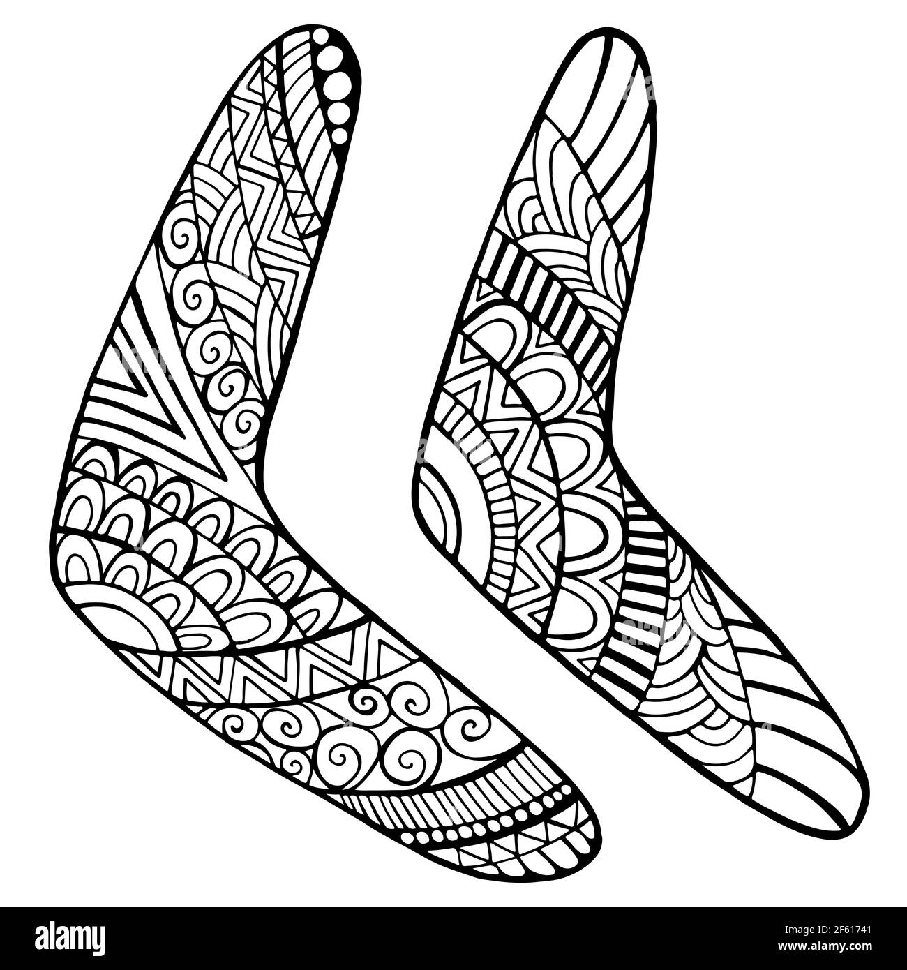 Set of native boomerang coloring page for kids and adults, isolated on  white. Doodle style each boomerang with original ornament. Boomerang  primitive Stock Vector Image & Art - Alamy