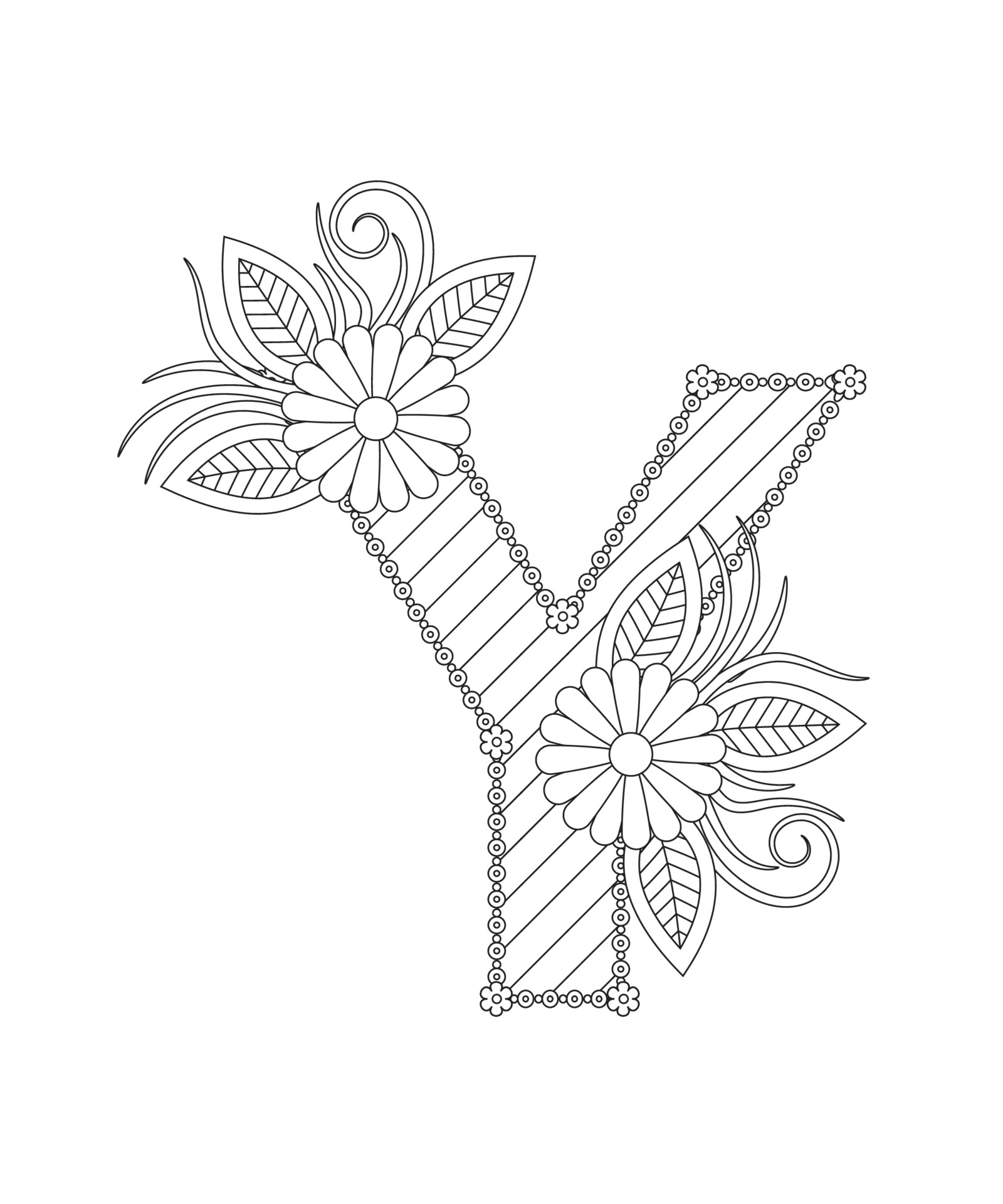 Alphabet coloring page with floral style. ABC coloring page - letter Y  3543252 Vector Art at Vecteezy