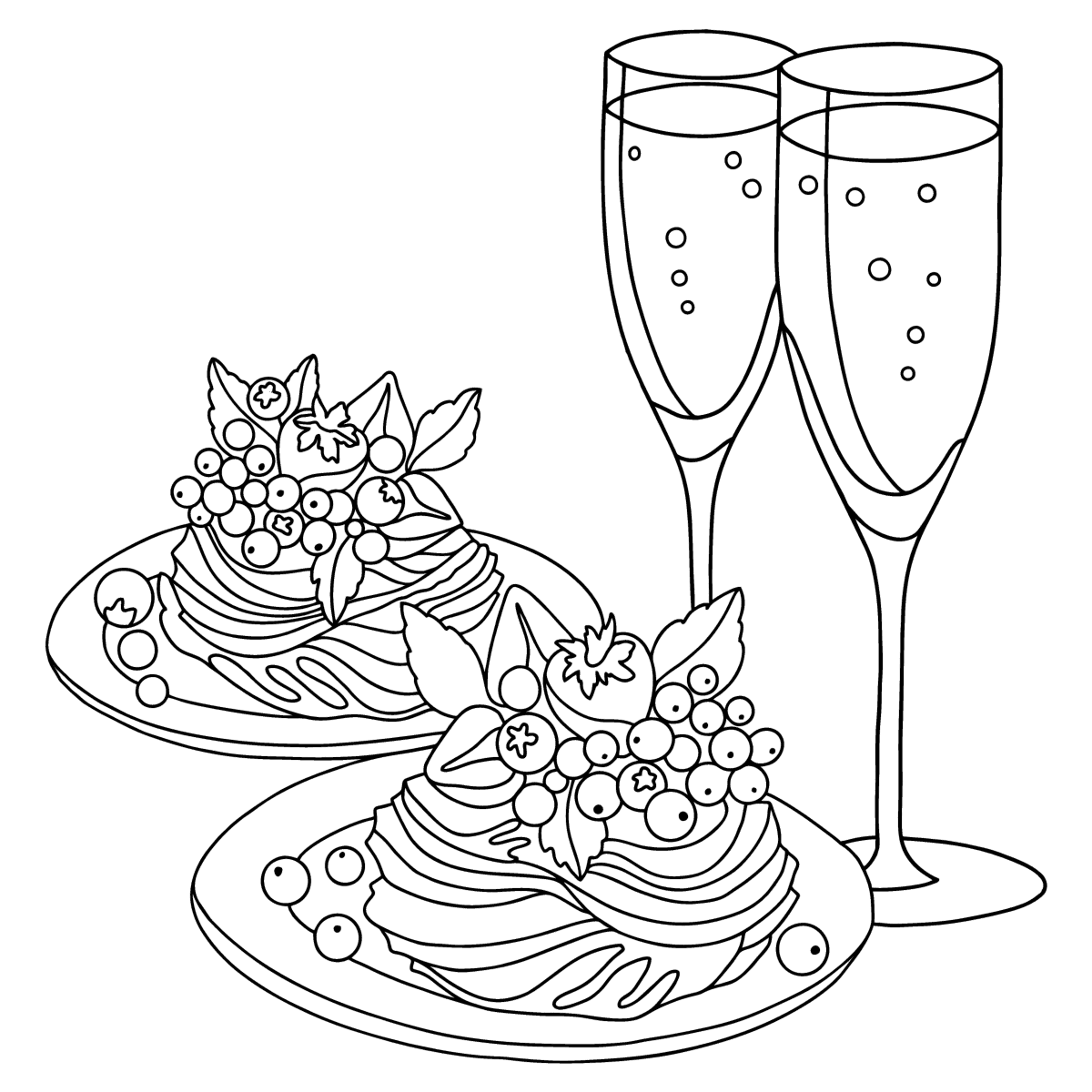 Sweets and champagne - Valentine's Day coloring pages for Adults