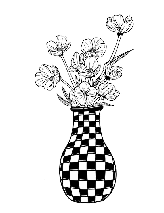 Vase of Flowers Digital Coloring Page for Kids and Adults. - Etsy