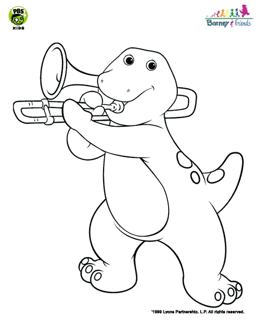 Barney and Friends . Barney Trombone Music Coloring Page | PBS KIDS