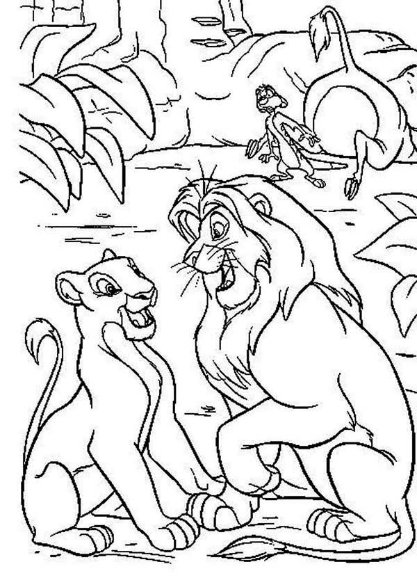 Mufasa and Nala in the Wood with Timon The Lion King Coloring Page ...