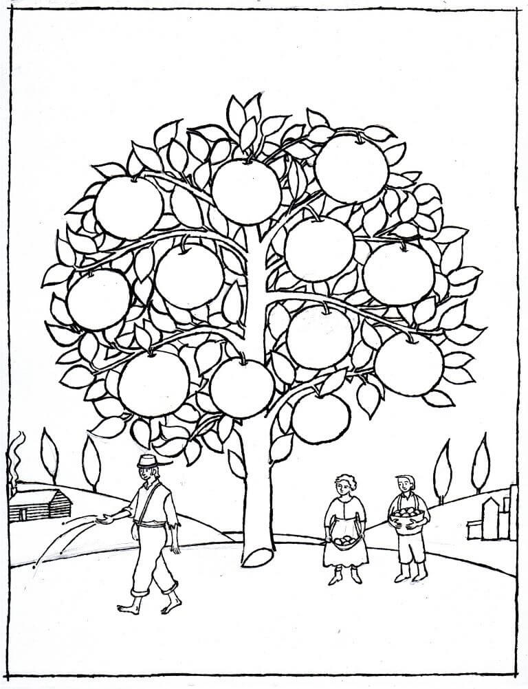Johnny Appleseed and Apple Tree Coloring Page - Free Printable Coloring  Pages for Kids