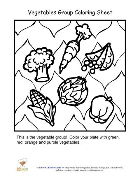 Vegetables food group coloring sheet