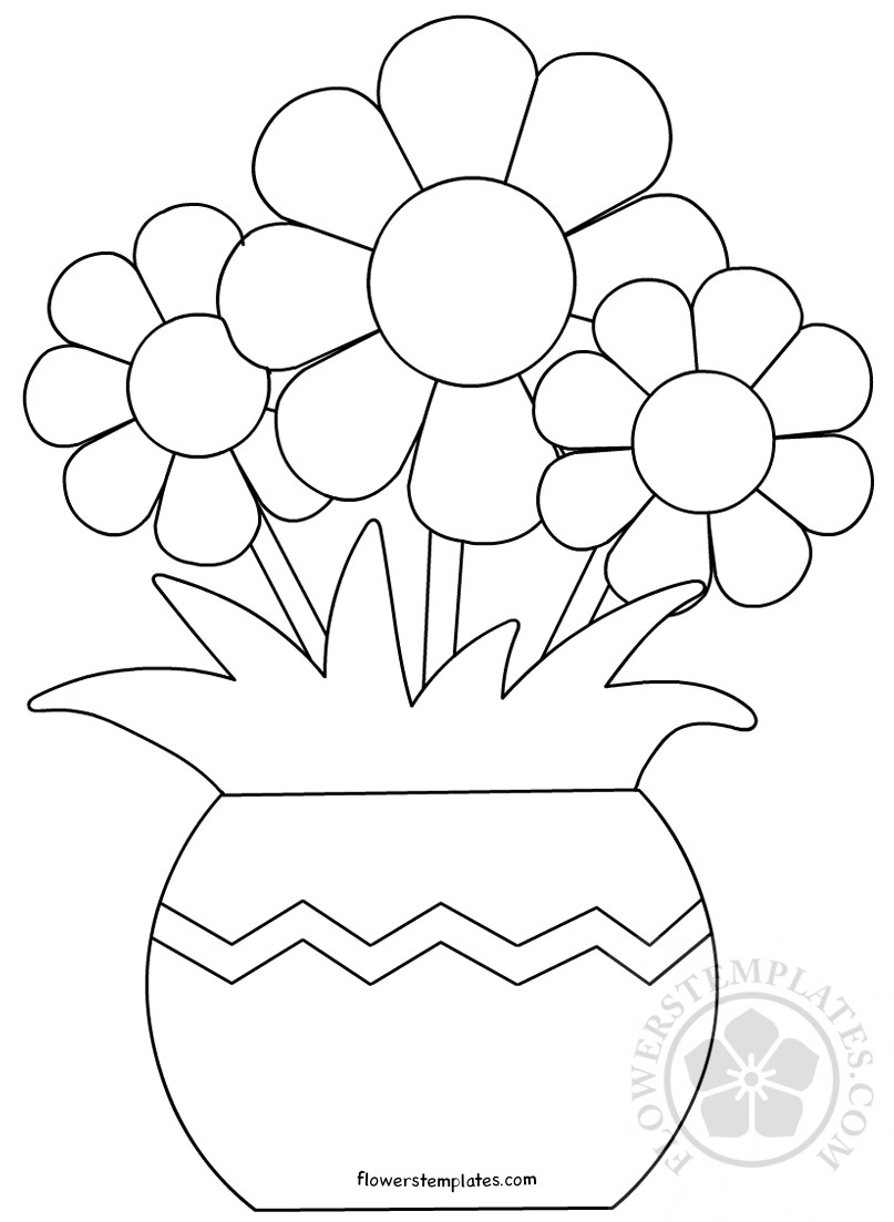 Three daisies in vase coloring page | Flowers Templates