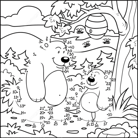 Bears in a Forest dot to dot | Free Printable Coloring Pages