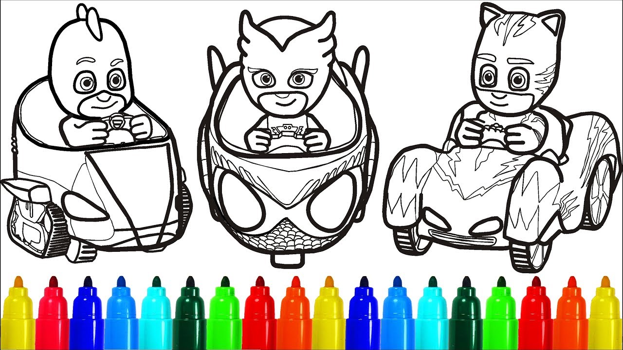 PJ Masks On Cars Coloring Pages | Colouring Pages for Kids with Colored  Markers - YouTube