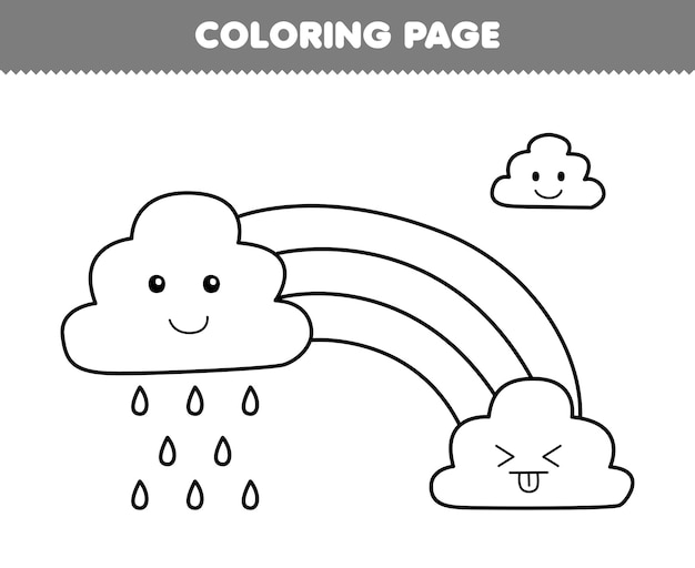Premium Vector | Education game for children coloring page of cute cartoon  rainbow and cloud with rain line art printable nature worksheet
