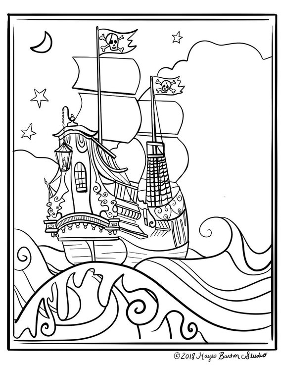 Pirate Ship Coloring Page 8.5 X 11 Coloring Sheet - Etsy Singapore