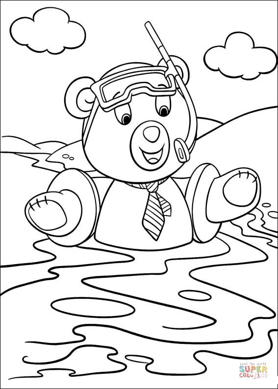 Master Tubby Bear Swims with a snorkel mask coloring page | Free Printable Coloring  Pages