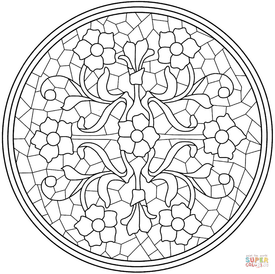 Mandala with Floral Mosaic Tile coloring page | Free Printable ...