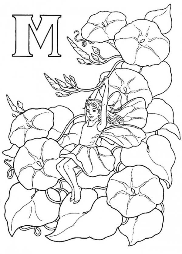 Alphabet Elf Letter M Coloring Pages an Elf Girl Sliding on Flower ...