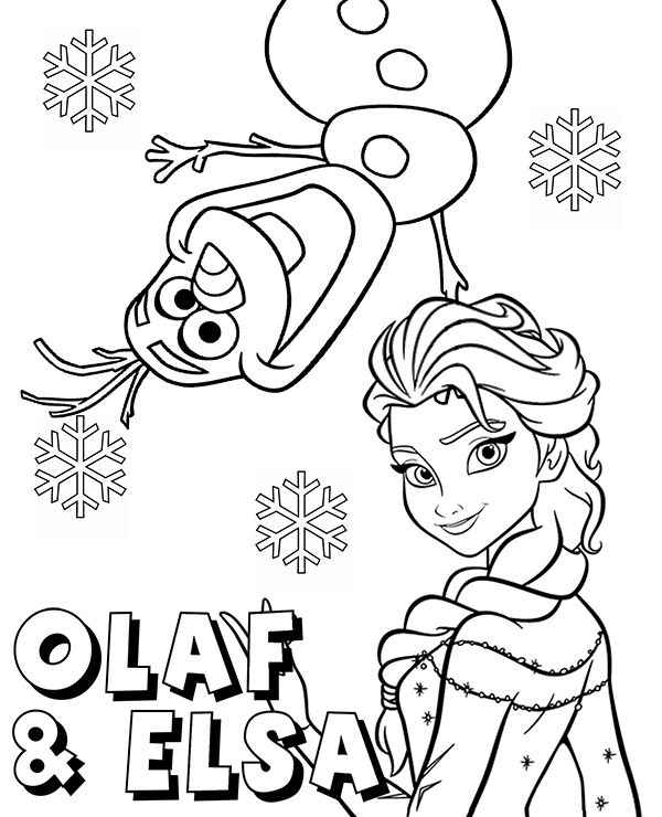 Snowman Olaf and princess Elsa coloring page, sheet