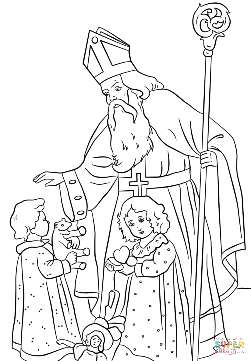 St. Nicholas Greets Children coloring page | Free Printable ...