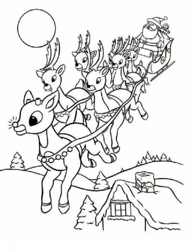 Easy Rudolph And Santa Leigh Reindeers Coloring Page | Laptopezine.