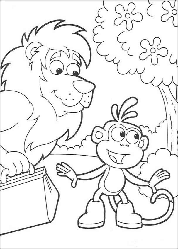 DORA THE EXPLORER coloring pages - Boots the Monkey and Lion