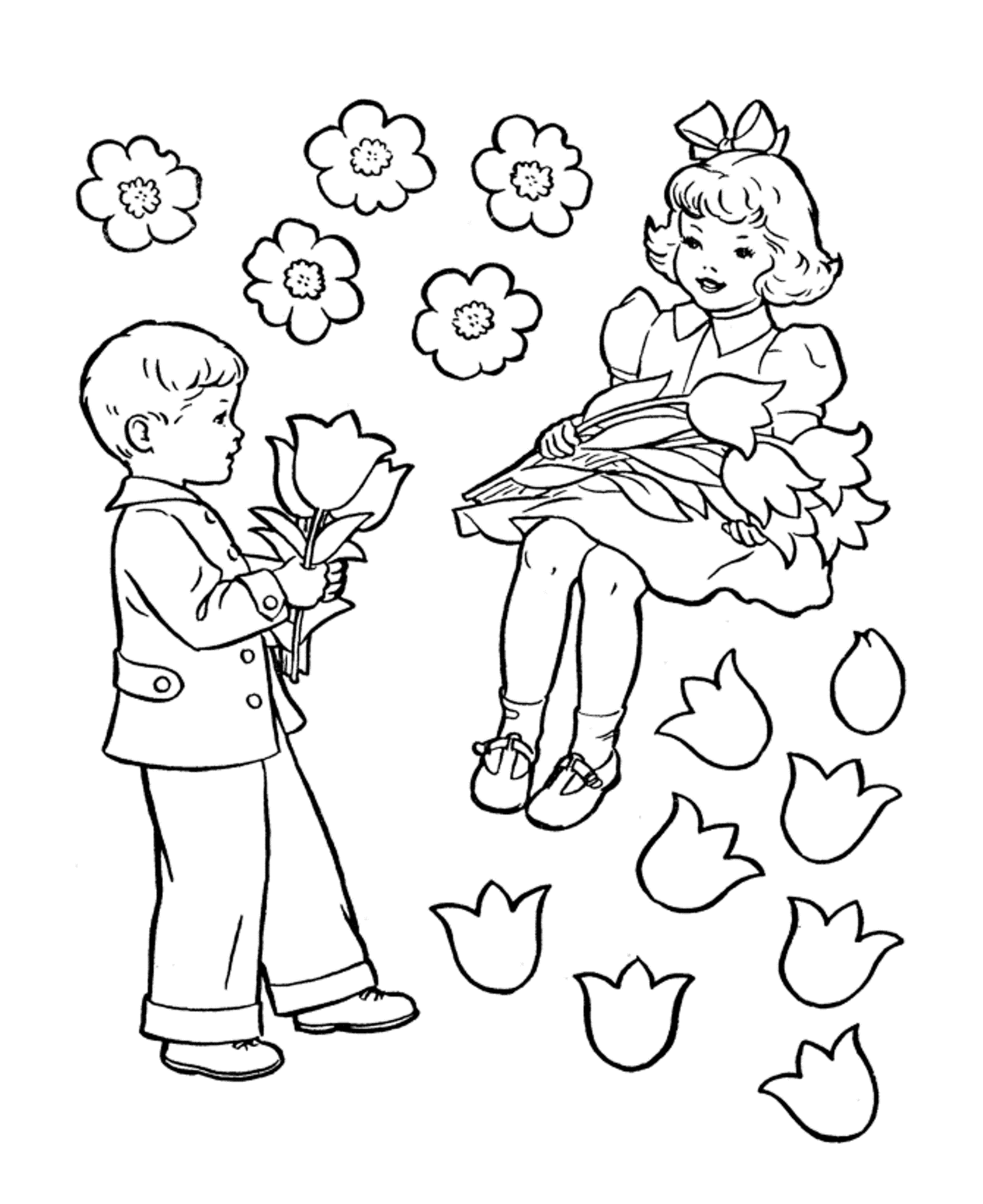 Little Boy And Girl Valentines Coloring Pages | Valentine Coloring ...