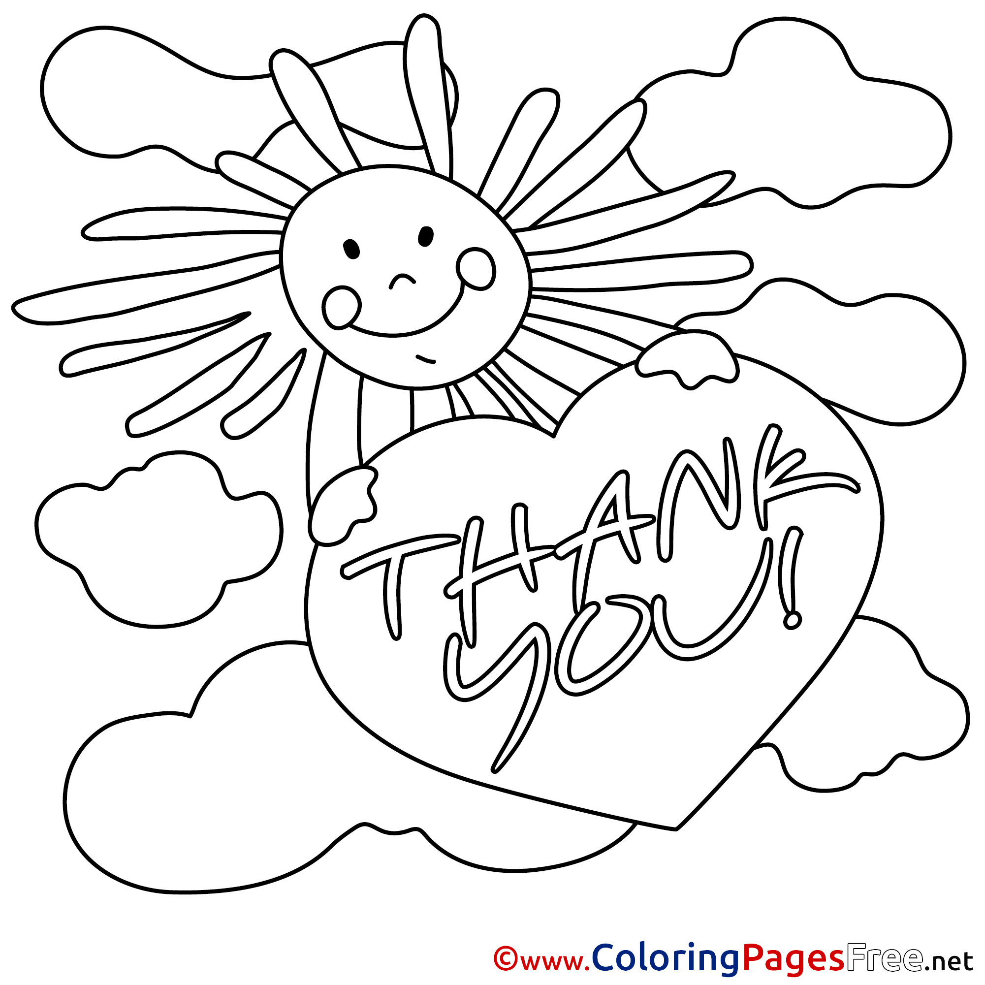 Sun Clouds free Colouring Page Thank You