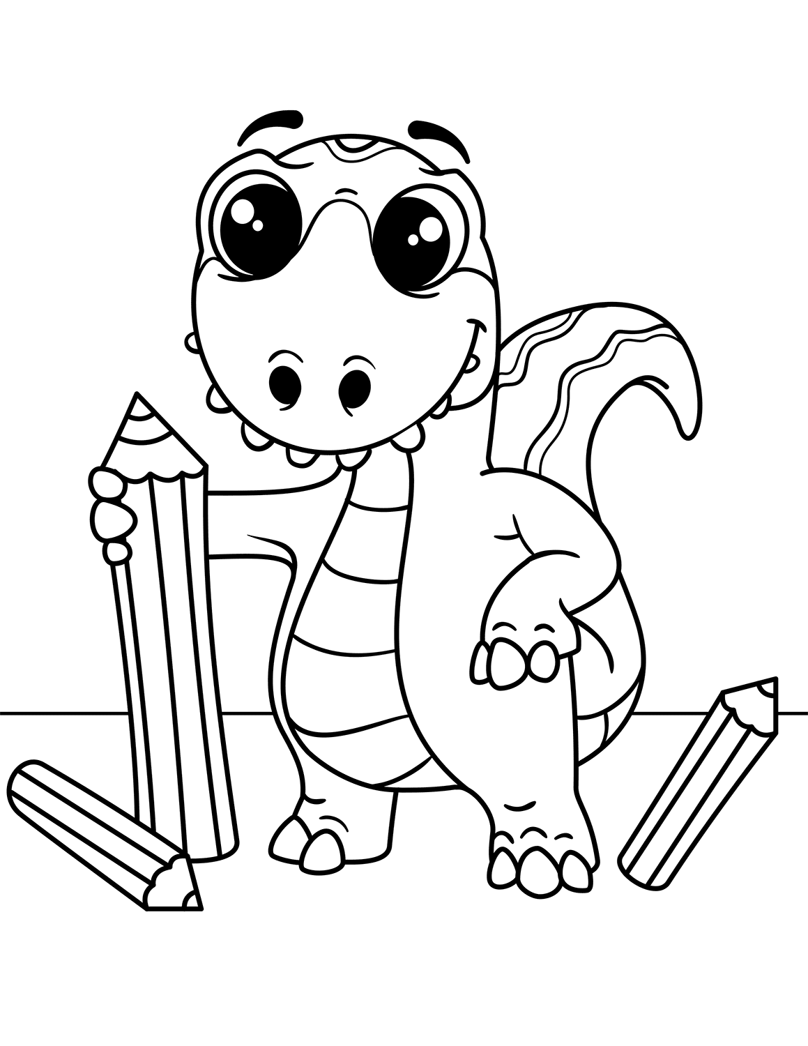 Baby Dinosaur With Pencils Coloring Page - Free Printable Coloring Pages  for Kids