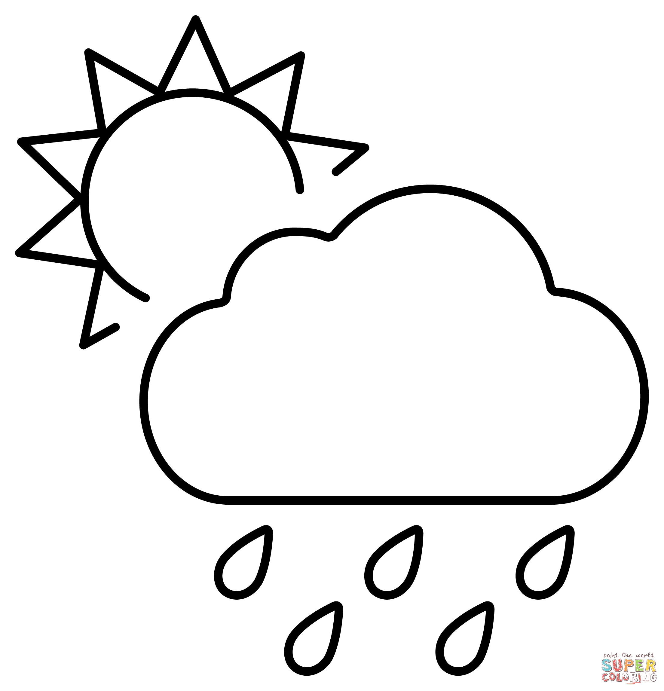 Sun Behind Rain Cloud Emoji coloring page | Free Printable Coloring Pages