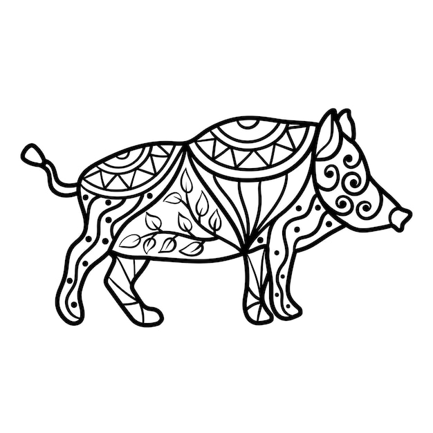 Premium Vector | Abstract wild boar zenart coloring page