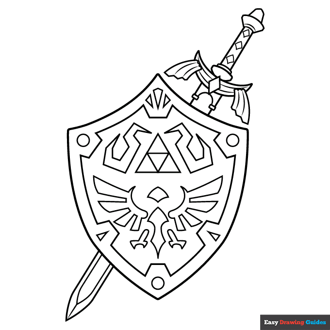 Master Sword and Hylian Shield from the Legend of Zelda Coloring Page |  Easy Drawing Guides
