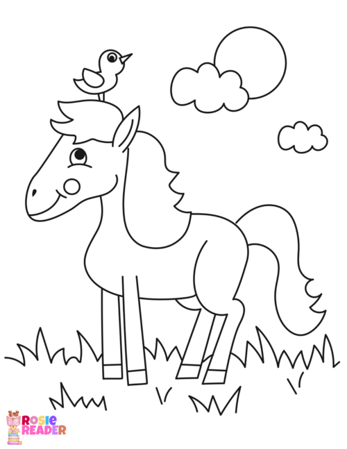 Horse Coloring Sheet - Reading adventures for kids ages 3 to 5