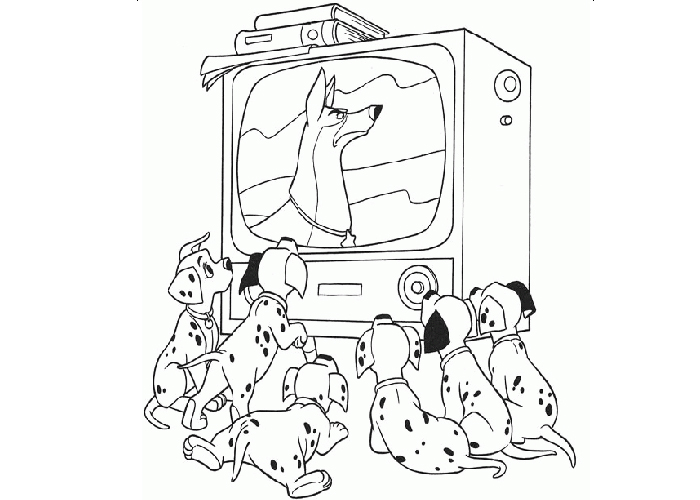 101 dalmatians watching tv coloring page - Coloring pages