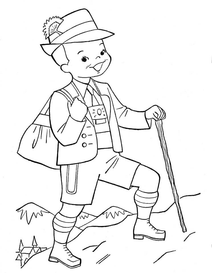 Happy Austrian Boy Coloring Page - Free Printable Coloring Pages for Kids