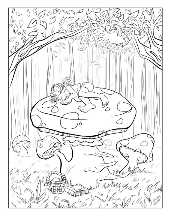 Enchanted Forest Mushroom Coloring Page Full Scene Coloring - Etsy Singapore