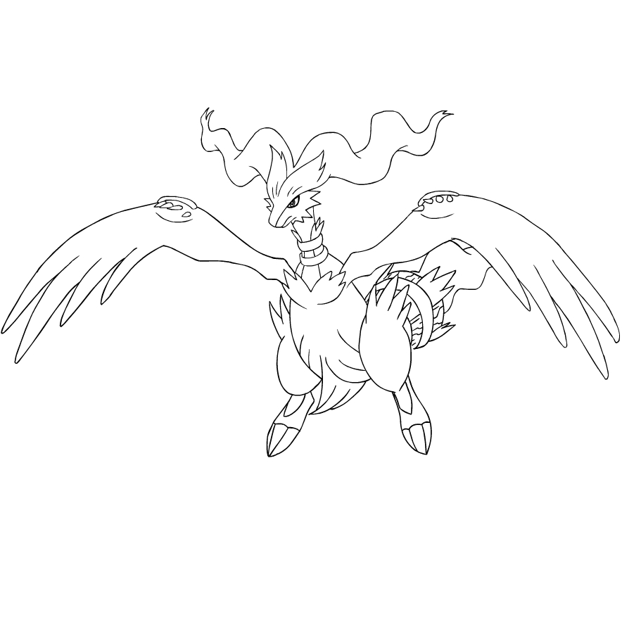 Reshiram from the fifth generation of the Pokémon coloring page