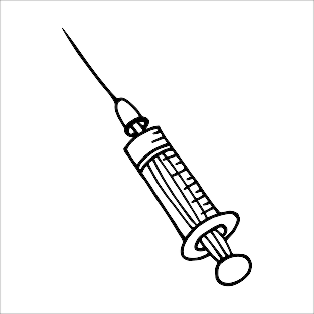 Medical syringe doodle style vector ...