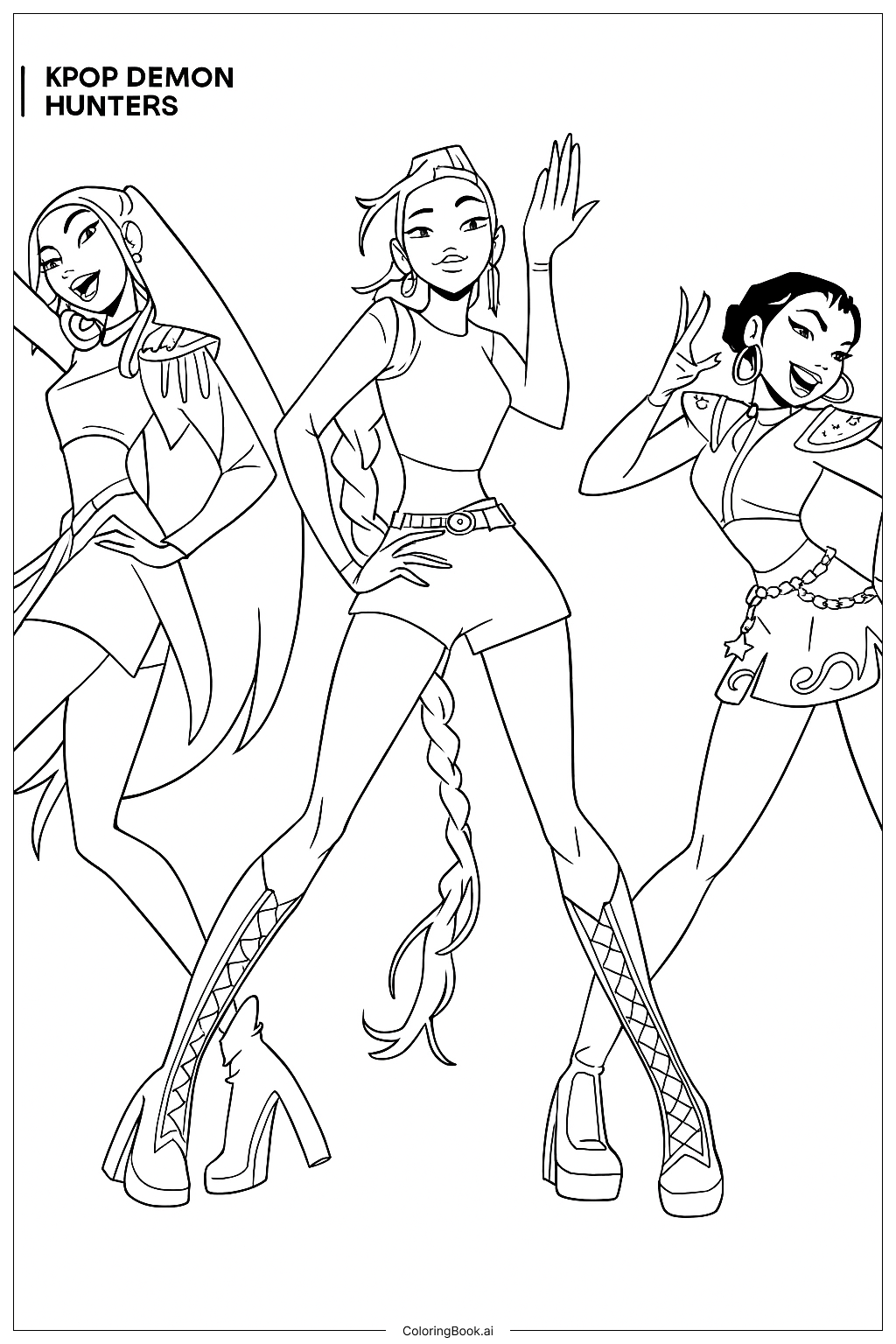 HUNTR X on stage Coloring Page (Free PDF&PNG Printable)