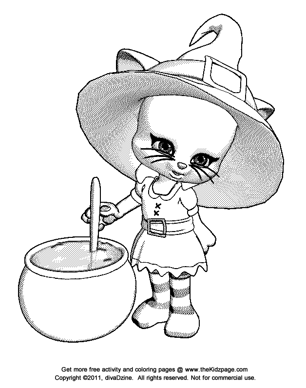 Halloween Cat Witch - Free Coloring Pages for Kids - Printable 