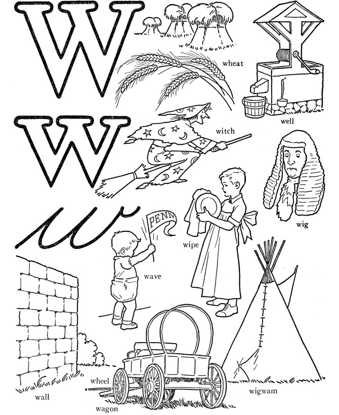 ABC Words Coloring Pages – Letter W – Well | Free Coloring Pages