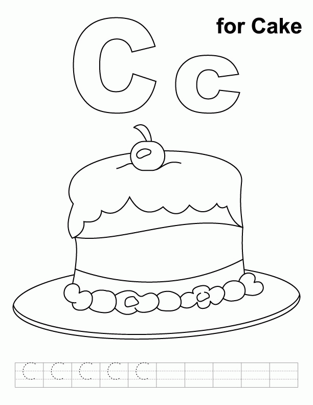 C for cake coloring page with handwriting practice | Download Free 