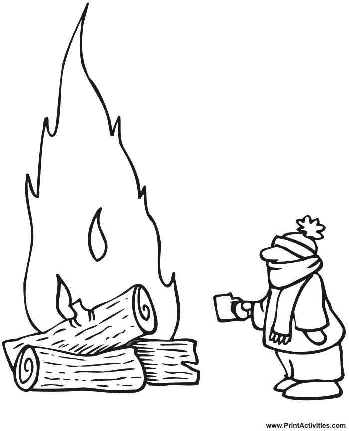 Bonfire Coloring Page | Huge Winter Bonfire