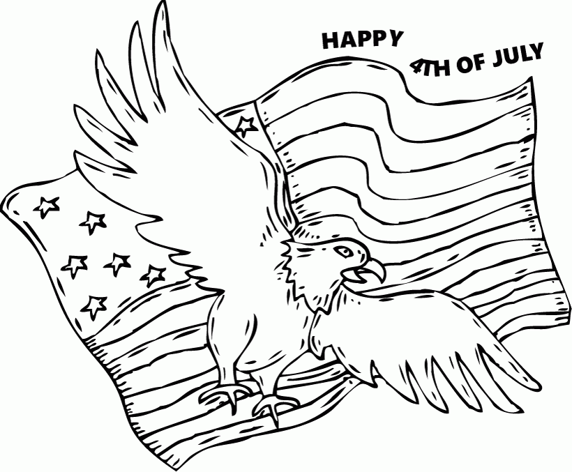 Happy Memorial Day Flag And Eagle Coloring Page For Kids Printable 