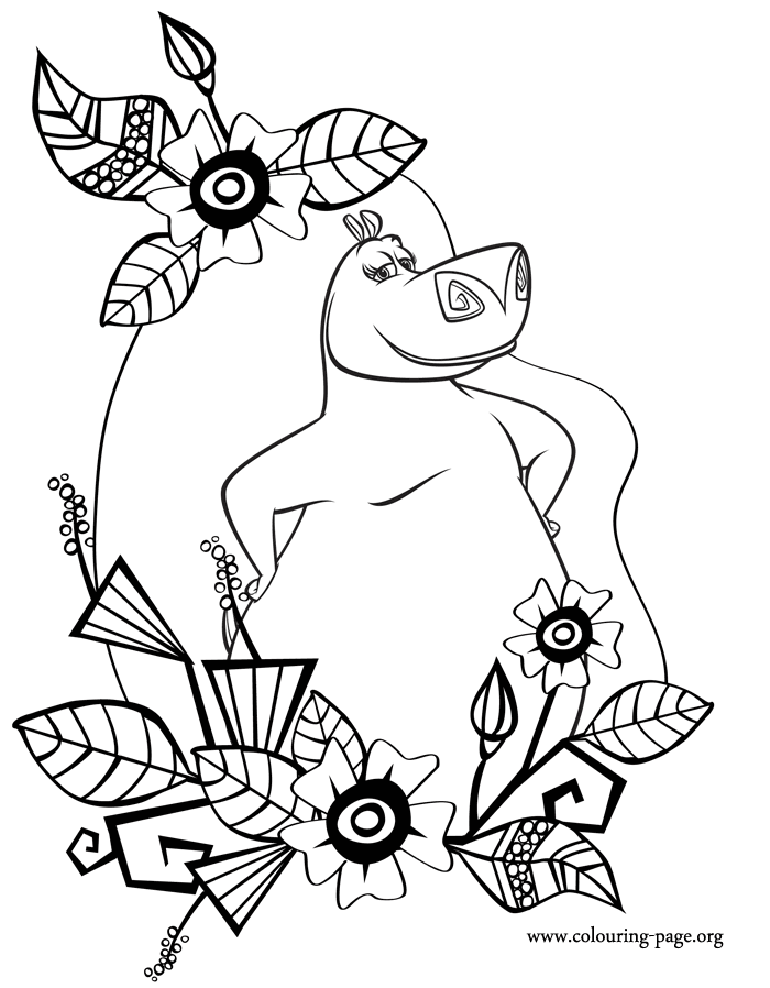 Madagascar - Gloria surrounded by flowers coloring page