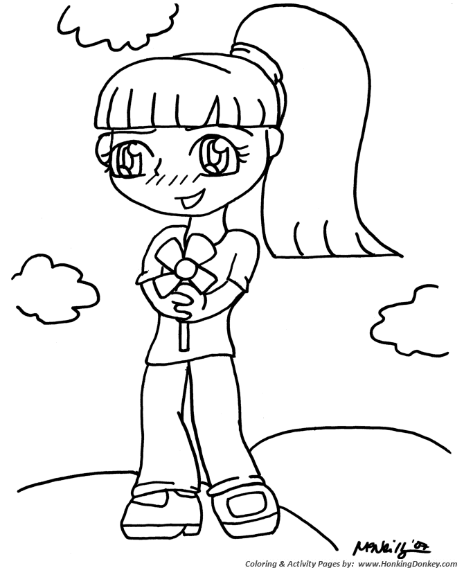 Anime Coloring Pages | Flower Girl Anime Coloring Page and Kids 